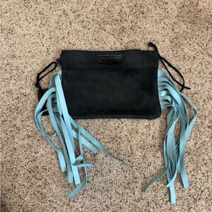 Fringe Hill Distressed Clutch Black/Turquoise​